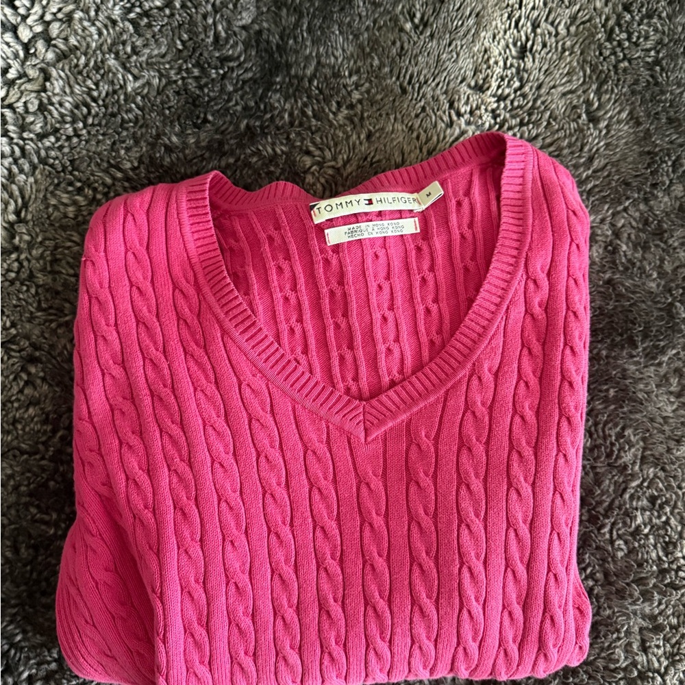 Tommy Hilfiger Vibrant Pink V-Neck Sweater